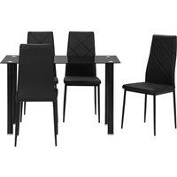 HOMCOM 4 Seater Modern Dining Set, Dining Table and Armless Chairs Set with Glass Tabletop Foam Pads