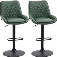 HOMCOM Retro Bar Stools Set of 2, Adjustable Kitchen Stool, Upholstered Bar Chairs with Back, Swivel Seat, Green Aosom UK