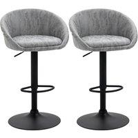 HOMCOM Modern Adjustable Bar Stools Set of 2, Swivel PU Leather Breakfast Barstools with Footrest Armrests Back, for Kitchen Counter Light Grey