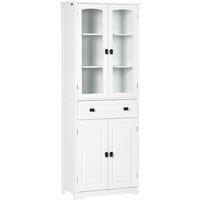 HOMCOM Kitchen Cupboard, Freestanding Storage Cabinet w/ 2 Adjustable Shelves, Drawer & Glass Door for Living Room, Dining Room, 160cm Aosom UK