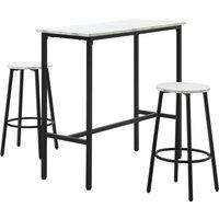 HOMCOM 3 Piece Bar Table and Stool Set for 2 with Stools Steel Frame Footrest for Kitchen Living Room Small Space White Aosom UK