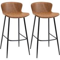 HOMCOM Bar Stools Set of 2, PU Leather Upholstered Bar Chairs, Counter Bar Stool with Backs and Steel Legs for Dining Room, Brown Aosom UK