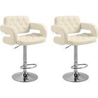 Upholstered Swivel Bar Stool, Set of 2 Height Adjustable Barstool with Back, Armrest, Footrest for Kitchen, White