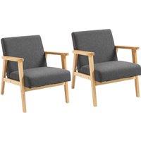 HOMCOM Set of 2 Accent Armchair, Living Room Chair, Wooden Upholstered Single Lounge Chair with Rubber Wood Legs and Padded Seat , Leisure Sofa Chair for Bedroom Office, Dark Grey