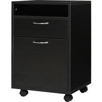 HOMCOM Mobile Storage Cabinet: Office Home Organiser with Drawer, Open Shelf, Metal Handles, 4 Wheels, Black Aosom UK