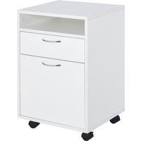 HOMCOM 60cm Storage Cabinet w/ Drawer Open Shelf Metal Handles 4 Wheels Office Home Organiser Mobile