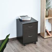 HOMCOM File Cabinet Cupboard Storage with Two Drawers, Table Storage Box with Wheels, Cabinet Bedsid