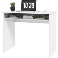 HOMCOM 90 x 50cm Computer Table, Modern Home Office Desk, Small Writing Desk with Storage Shelf, High Gloss White