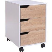 HOMCOM MDF Mobile File Cabinet pedestal with 3 Drawers Lockable Casters Oak and White Aosom UK