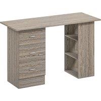 HOMCOM Computer Desk, Writing Table, PC Workstation with 3 Storage Shelves and Drawers, Silver Handle, for Home Office, Grey