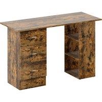 HOMCOM Computer Desk, Writing Table, PC Workstation with 3 Storage Shelves and Drawers, Silver Handle, for Home Office, Rustic Brown