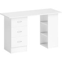 HOMCOM Computer Desk, Writing Table, PC Workstation with 3 Storage Shelves and Drawers, Silver Handle, for Home Office, White