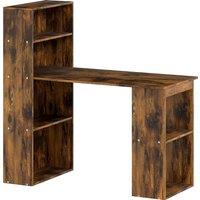 HOMCOM 120cm Computer Desk, Wooden PC Laptop Table with 6-Tier Storage Bookshelves, Home Office Working Study Desk, Writing Workstation, Rustic Brown Wood-Effect
