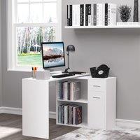 HOMCOM L-Shaped Desk, Adjustable Corner Computer Desk, Storage Shelf, Drawer and Cabinet, Workstation for Home Office, White Wood Grain Aosom UK