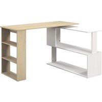HOMCOM L-shaped desk modular computer desk built-in bookcase + 3-tier shelf white and natural wood