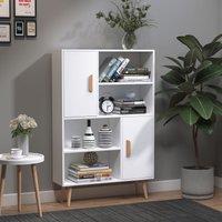 HOMCOM Sideboard Bookshelf Free Standing Bookcase Shelves Unit Display Storage Cabinet Wooden Leg w/ Two Doors White Aosom UK