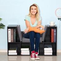 HOMCOM Bookcase Shelf Storage Seat with Cushion Sideboard Kids Children Reading Bedroom Living Room Organizer Black Aosom UK