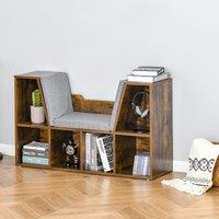 HOMCOM Bookcase Shelf Storage Seat with Cushion Sideboard Kids Children Reading Bedroom Living Room Organizer Rustic Brown Aosom UK