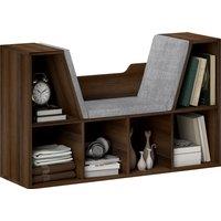 HOMCOM Bookcase Storage Shelf with Cushioned Reading Seat, Cube Bookshelf Organizer for Bedroom Living Room, Chestnut