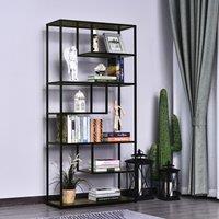 HOMCOM Wood Shelf Bookcase Industrial Style Stand 6-Staggered Shelf Living Room Display Rack Organiser Aosom UK