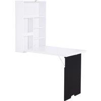 HOMCOM Floating Desk Drop-Leaf Table, with Chalkboard and Storage Shelf, Multifunctional Floating Desk for Home Office Study, White Aosom UK