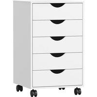 HOMCOM 5 Drawer Mobile Filing Cabinet, Vertical File Cabinet, Modern Rolling Office Storage Organizer Cupboard, White