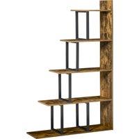 HOMCOM 5-Tier Bookcase, Wooden Ladder Bookshelf Display Stand, Rustic Brown