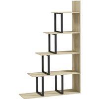 HOMCOM 5-Tier Bookcase, Wooden Ladder Bookshelf Display Stand, Oak