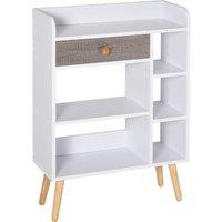 HOMCOM Multi-Shelf Modern Bookcase Freestanding Storage w/ Drawer 6 Shelves Wood Legs Home Office Display Furniture Stylish White Grey Aosom UK
