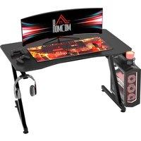 HOMCOM Ergonomic Gaming Desk, Steel Frame, Cup Holder, Headphone Hook, Adjustable Feet, Cable Management, Home Office, Black. Aosom UK