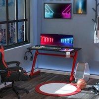 HOMCOM Gaming Desk Steel Frame w/ Cup Headphone Holder Adjustable Feet Cable Organiser Home Office Computer Table Red Aosom UK