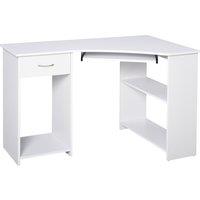 HOMCOM L-Shaped Desk w/ 2 Shelves, Corner Computer Desk, Keyboard Tray Drawer & CPU Stand Home Office Study Bedroom Furniture White Aosom UK