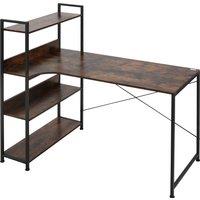 HOMCOM Industrial Brown Computer Desk, Retro Home Office Table with 4-Tier Shelf, Metal Frame Workstation Aosom UK