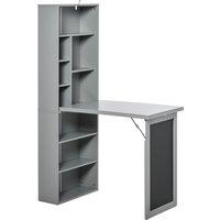 HOMCOM Fold-out Convertible Writing Desk Wall Mount Cabinet with Blackboard and Side Shelf Multi-Function Home Office Workstation, Grey Aosom UK