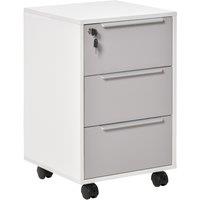HOMCOM Mobile 3-Drawer Locking File Cabinet, Chest of Drawers Side Table on Wheels, for Office, Bedr