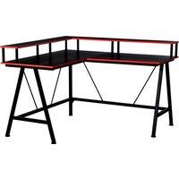 HOMCOM L-Shape Corner Gaming Desk Computer Table with Elevated Monitor Shelf Workstation, Black Red Aosom UK