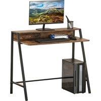 HOMCOM Writing Desk Computer Table Home Office PC Laptop Workstation Storage Shelf Color Rustic Brown Aosom UK