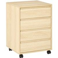 HOMCOM Four-Drawer Office Filing Cabinet, with Wheels - Natural
