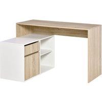HOMCOM L-Shaped Corner Computer Desk, Oak and White Study Table with Storage Shelf, Drawer for Home Office Aosom UK