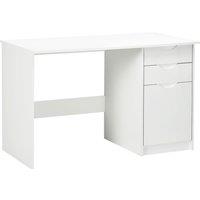 HOMCOM High Gloss Computer Desk with Drawers, Modern Writing Workstation with Storage Cabinet, PC Study Table for, Office, Study, White Aosom UK