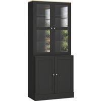 HOMCOM Modern Bookcase Display Storage Unit with Glass Doors Adjustable Shelves, Black