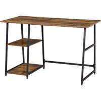 HOMCOM Home Office Desk with 2 Shelves, Steel Frame, Computer Gaming Station, Rustic Brown and Black Aosom UK