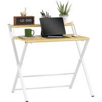 HOMCOM Compact Folding Desk for Small Spaces, Foldable Computer Desk with Storage Shelf for Home Office, 86 x 66 x 82 cm, Maple Wood-effect