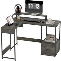 HOMCOM L Shaped Desk, Computer Desk with Liftable Desktop, Industrial Corner Desk with Drawer for A4/Letter Size for Home Office, Charcoal Grey