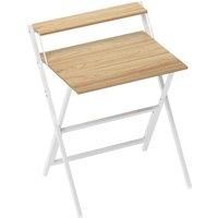 HOMCOM 70 cm Folding Computer Desk with Monitor Shelf - Natural Wood Finish