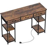 HOMCOM 120cm Computer Desk with Power Outlets, Office Desk Study Table with Fabric Drawers and Storage Shelves, Rustic Brown