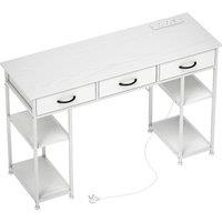 HOMCOM 120cm Computer Desk with Power Outlets, Office Desk Study Table with 3 Fabric Drawers and 4 Storage Shelves, White