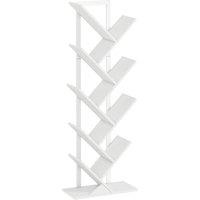 HOMCOM 9-Tier Tree Bookshelf, Industrial Free Standing Bookcase with Steel Frame, Display Storage White