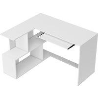 HOMCOM L-Shaped Corner Desk, Computer Desk with Keyboard Tray and Open Shelves, White Wood Effect