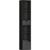 HOMCOM 6-Tier Bookcase, Tall Narrow Bookshelf with Drawer and Door - Black